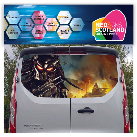 FORDT002 Predator Tailgate wrap for Ford Transit Custom