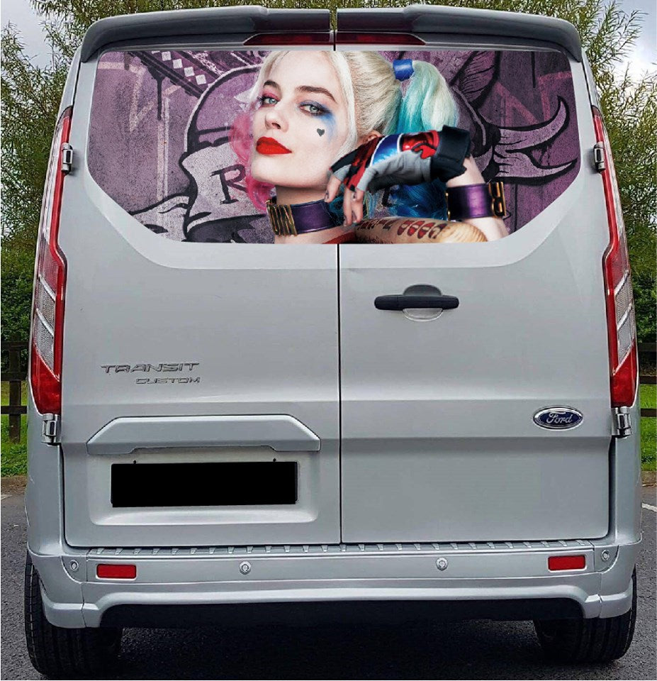 FORDT003 Harley Quinn Tailgate wrap for Ford Transit Custom Rear Panel Wrap Air Release Vinyl