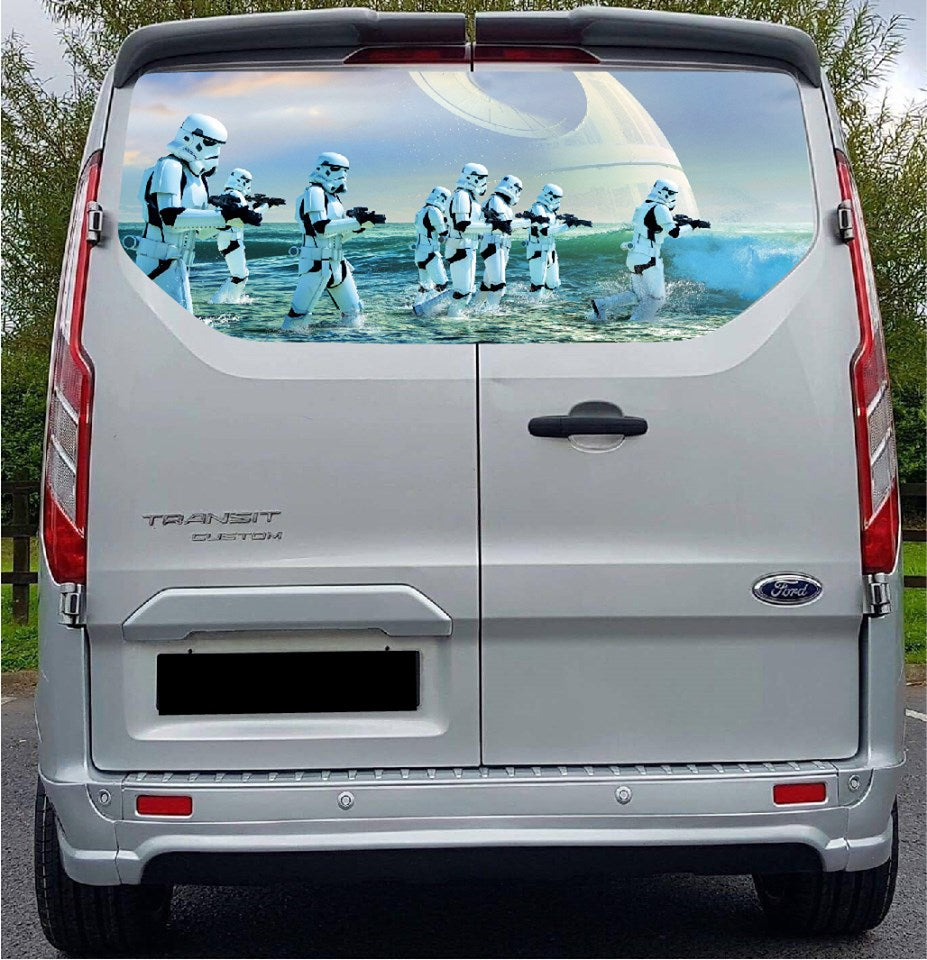 FORDT004 Stormtroopers Tailgate wrap for Ford Transit Custom Rear Panel Wrap Air Release Vinyl