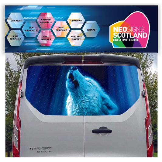 FORDT006 White Wolf Tailgate wrap for Ford Transit Custom