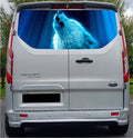 FORDT006 White Wolf Tailgate wrap for Ford Transit Custom Rear Panel Wrap Air Release Vinyl
