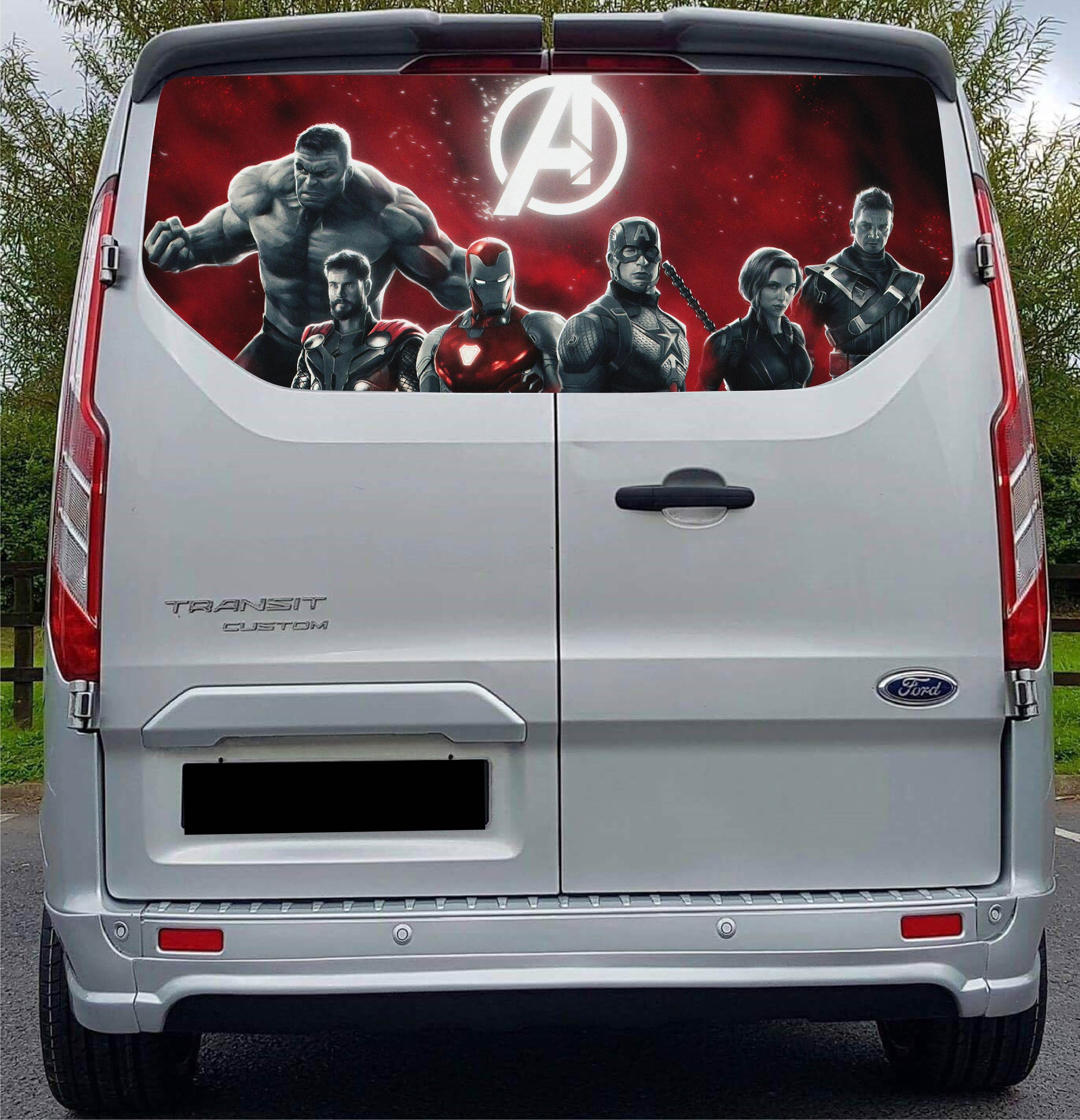 FORDT008 Avengers Tailgate wrap for Ford Transit Custom Rear Panel Wrap Air Release Vinyl