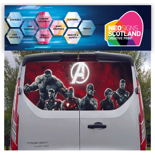 FORDT008 Avengers Tailgate wrap for Ford Transit Custom