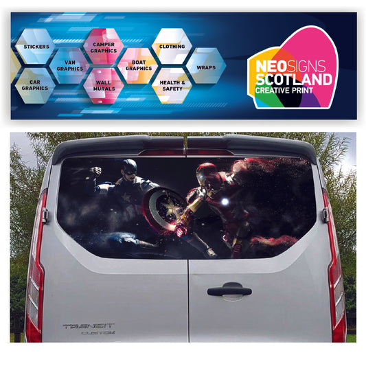 FORDT009 Captain America Iron Man Tailgate wrap for Ford Transit Custom