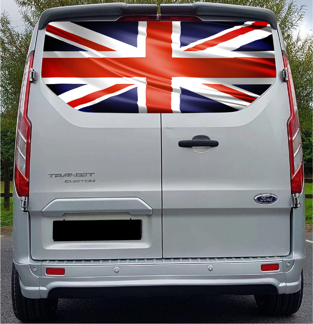 FORDT017 United Kingdom Flag Tailgate wrap for Ford Transit Custom Rear Panel Wrap Air Release Vinyl
