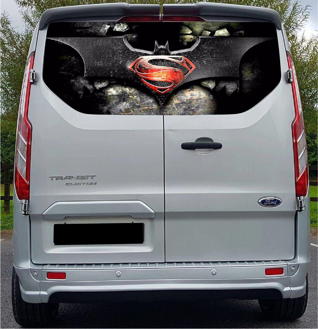 FORDT019 Batman and Superman Logo Tailgate wrap for Ford Transit Custom Rear Panel Wrap Air Release Vinyl