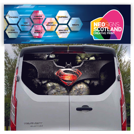 FORDT019 Batman Superman Tailgate wrap for Ford Transit Custom