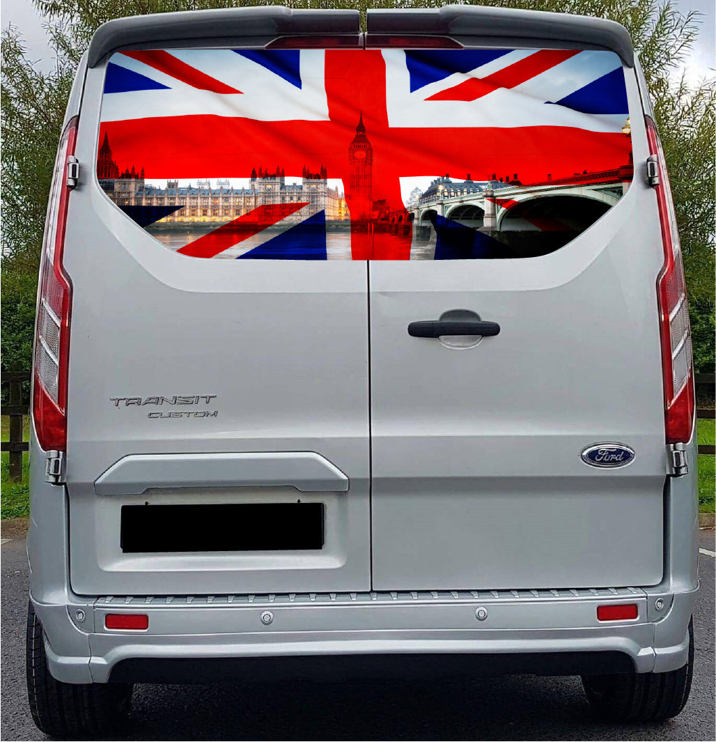 FORDT020 United Kingdom London Bridge Tailgate wrap for Ford Transit Custom Rear Panel Wrap Air Release Vinyl