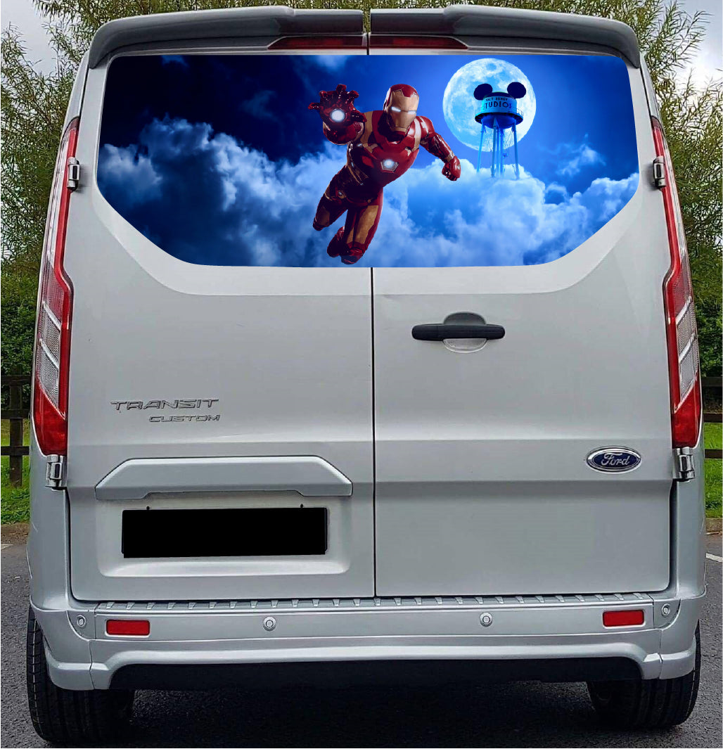 FORDT022 Iron Man Tailgate wrap for Ford Transit Custom Rear Panel Wrap Air Release Vinyl