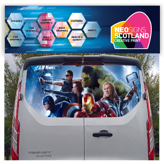 FORDT023 Avengers Tailgate wrap for Ford Transit Custom
