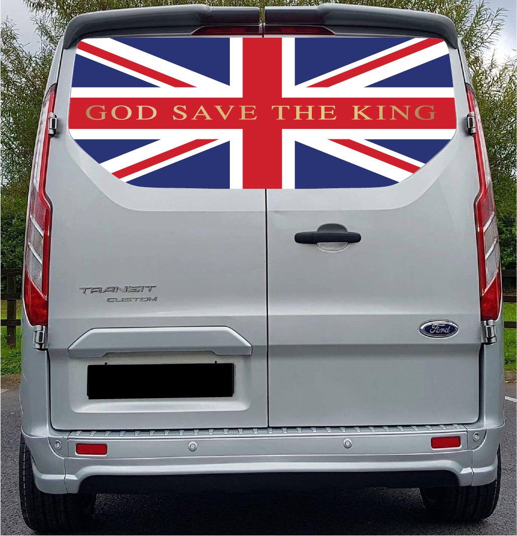 FORDT027 United Kingdom Flag  Tailgate wrap for Ford Transit Custom Rear Panel Wrap Air Release Vinyl