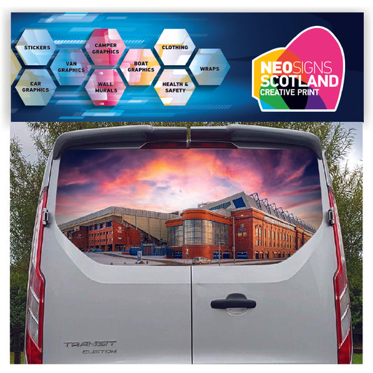 FORDT030 Ibrox Football Stadium Tailgate wrap for Ford Transit Custom