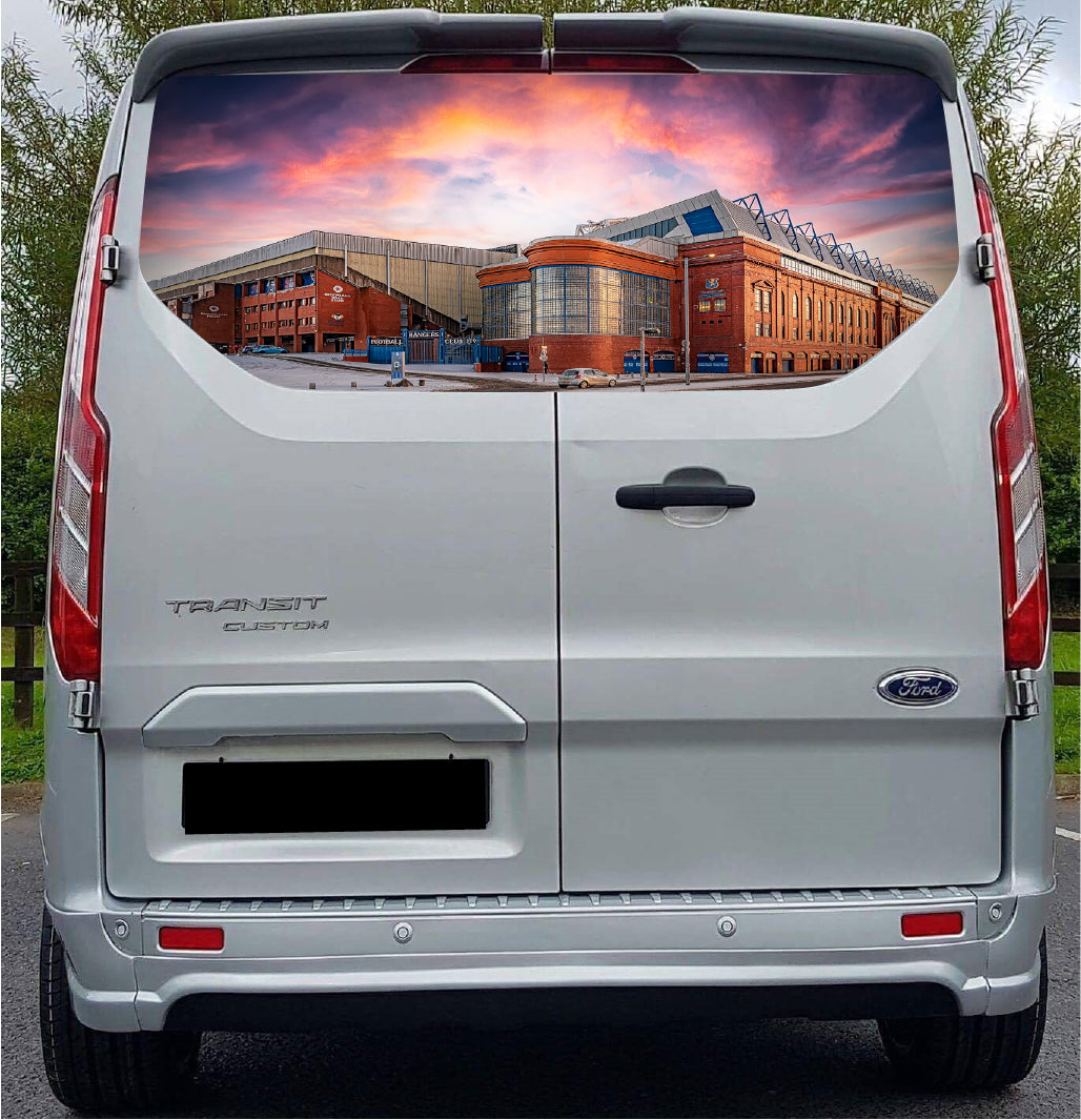 FORDT030 Ibrox Football Stadium Tailgate wrap for Ford Transit Custom