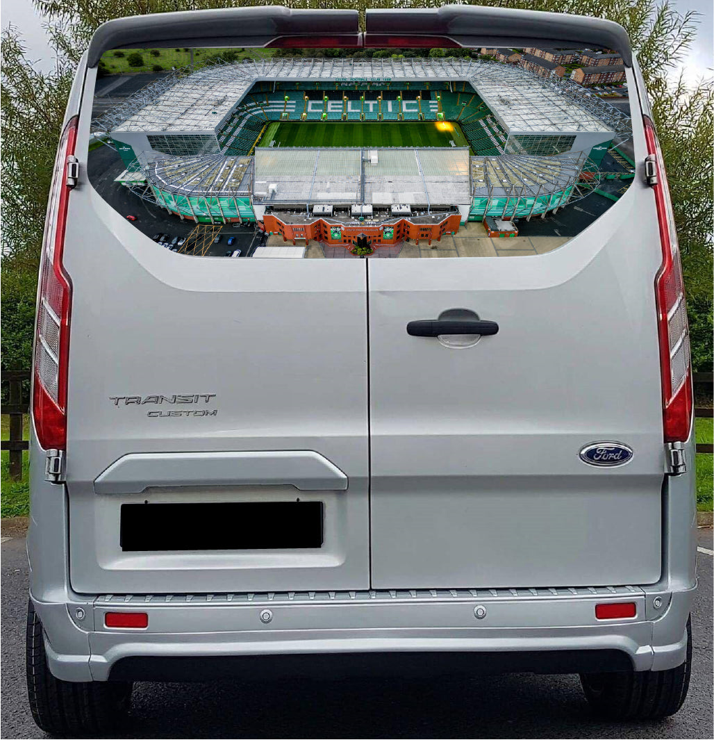 FORDT031 Celtic Park Stadium Tailgate wrap for Ford Transit Custom Rear Panel Wrap Air Release Vinyl