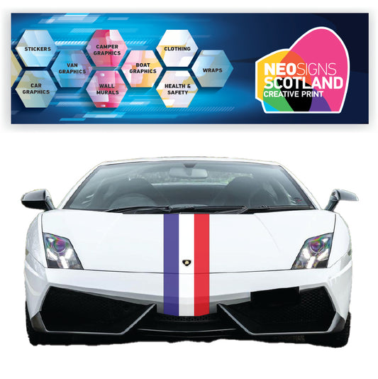 FR1.1 French Racing Bonnet stripe 1.1m (1100mm) Long laminated for Renault Peugeot Citroen sticker graphics various widths available