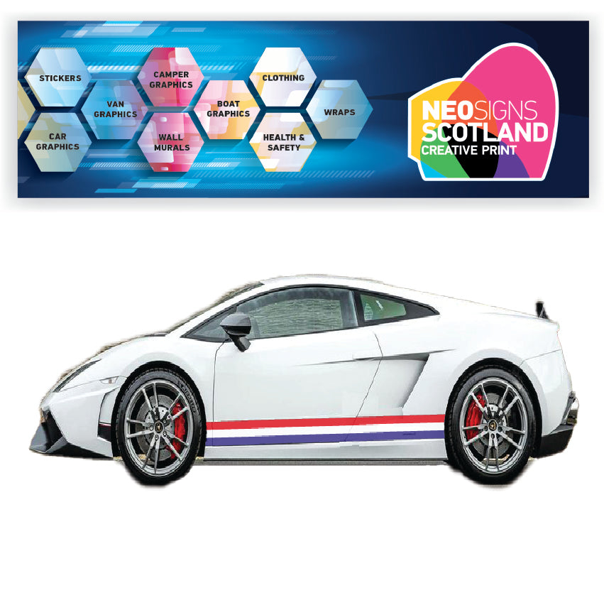 FR2.1 French Racing Side stripe 2x2.1m (2100mm) Long laminated for Renault Peugeot Citroen sticker graphics various widths available