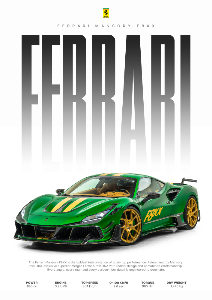 Ferrari Mansory F8XX Car Poster Printed | Premium Waterproof & Tear Resistant Full Colour Posters