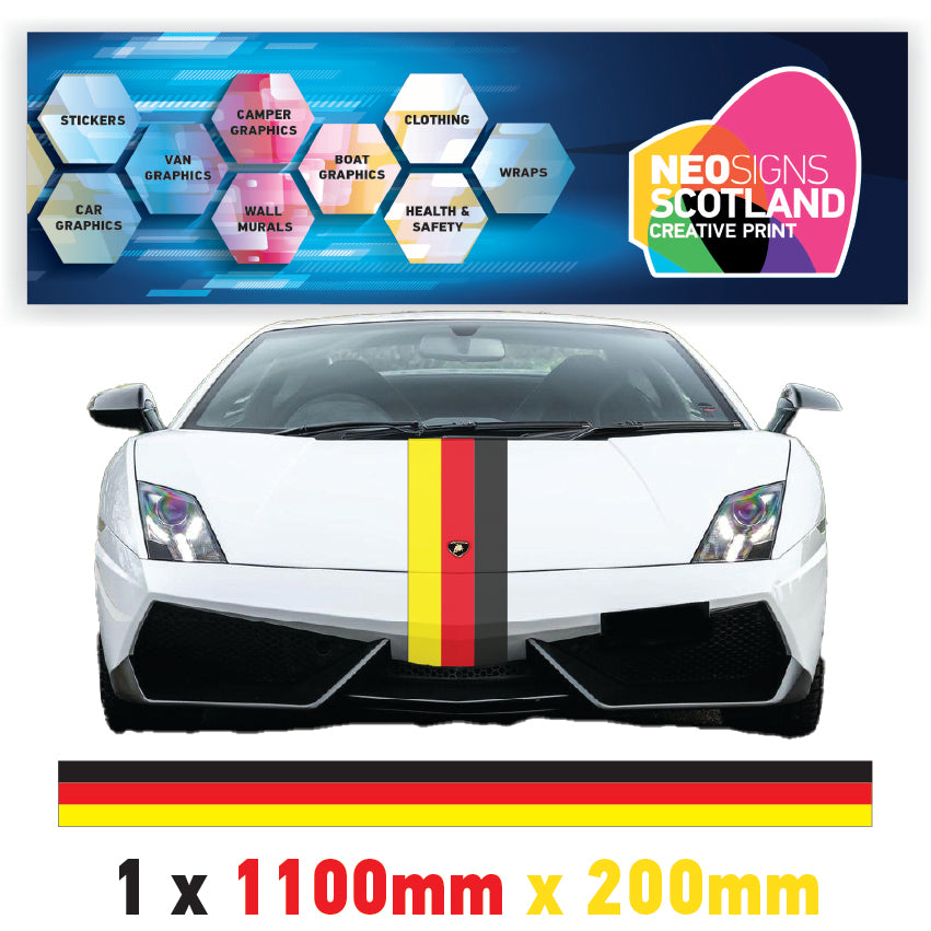 GR1.1 German Racing Bonnet stripe 1.1m (1100mm) Long laminated for BMW Volkswagen Audi sticker graphics various widths available
