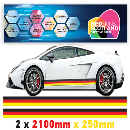 GR2.1 German Racing Side stripe 2x2.1m (2100mm) Long laminated for Renault Peugeot Citroen sticker graphics various widths available