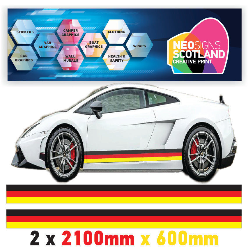 GR2.1 German Racing Side stripe 2x2.1m (2100mm) Long laminated for Renault Peugeot Citroen sticker graphics various widths available