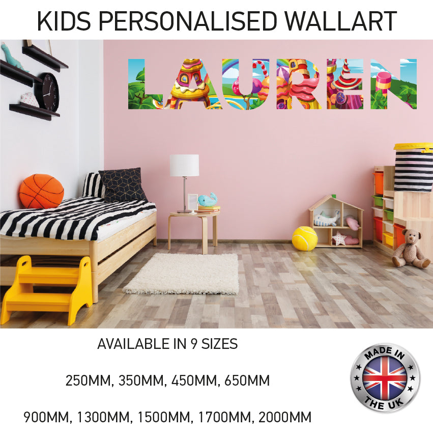 GPW01-20 Kids Personalised Name Wall Sticker Various Designs Available