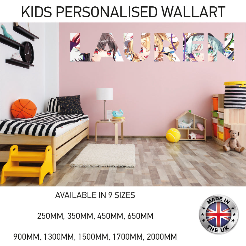 GPW01-20 Kids Personalised Name Wall Sticker Various Designs Available