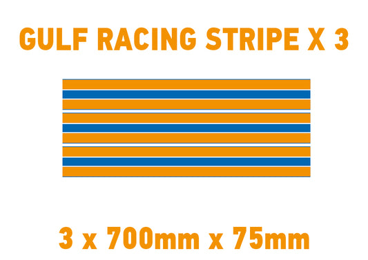 GU01A 3 x Gulf Racing Stripe 700mm x 75mm For Porsche
