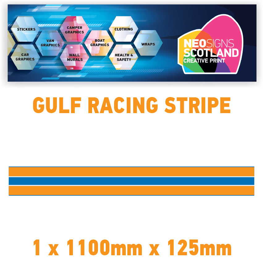 GU1.1x1A Gulf Racing wall stripes 1.1m (1100mm) Long laminated for Le mans Various Sizes Available