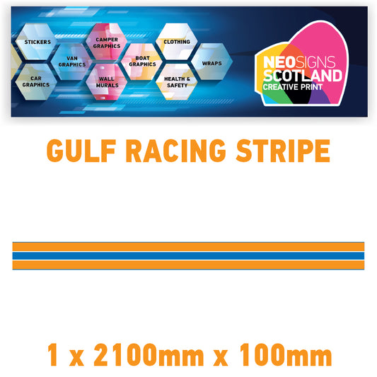 GU2.1x1A Gulf Racing side stripes 2.1m (1x2100mm) Long laminated for Porsche Various Sizes Available