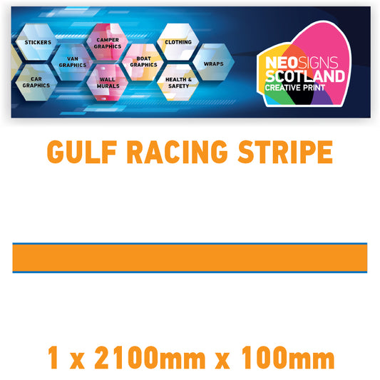 GU2.1x1B Gulf Racing side stripes 2.1m (1x2100mm) Long laminated for Porsche Various Sizes Available