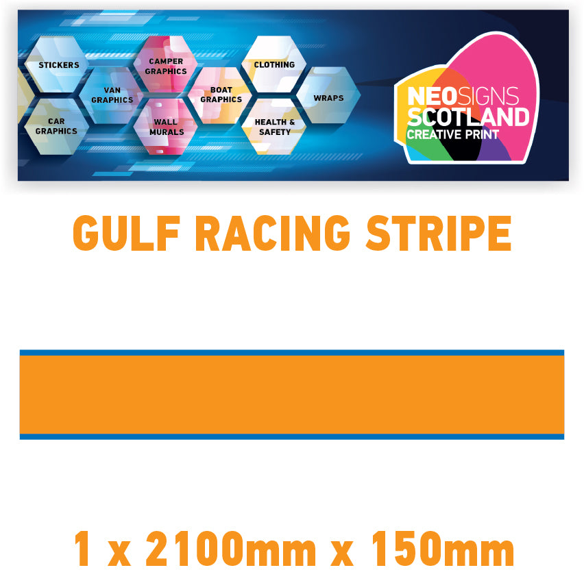 GU2.1x1B Gulf Racing side stripes 2.1m (1x2100mm) Long laminated for Porsche Various Sizes Available