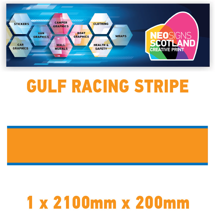 GU2.1x1B Gulf Racing side stripes 2.1m (1x2100mm) Long laminated for Porsche Various Sizes Available