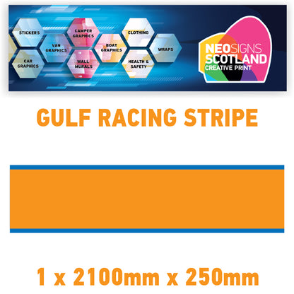 GU2.1x1B Gulf Racing side stripes 2.1m (1x2100mm) Long laminated for Porsche Various Sizes Available