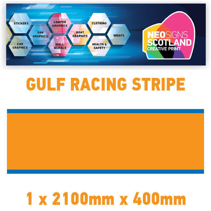 GU2.1x1B Gulf Racing side stripes 2.1m (1x2100mm) Long laminated for Porsche Various Sizes Available