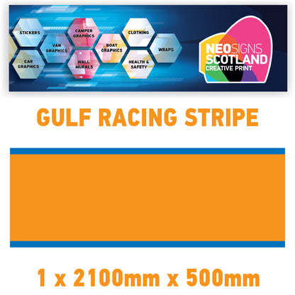 GU2.1x1B Gulf Racing side stripes 2.1m (1x2100mm) Long laminated for Porsche Various Sizes Available