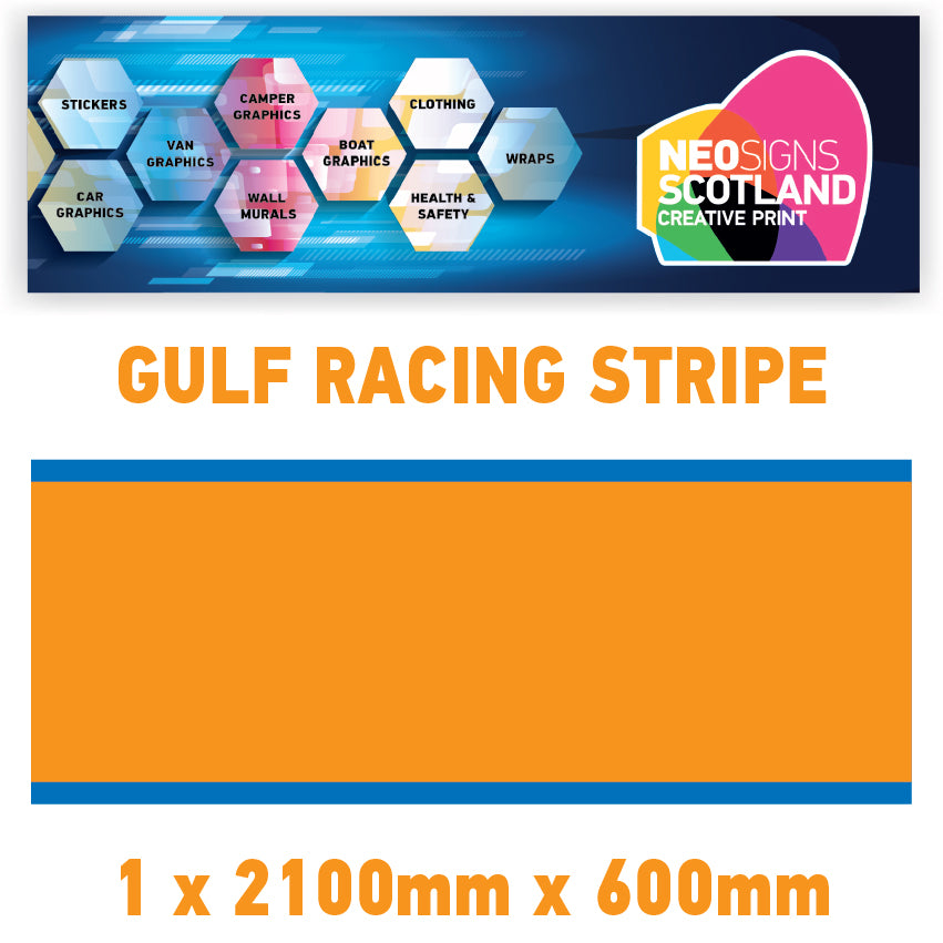 GU2.1x1B Gulf Racing side stripes 2.1m (1x2100mm) Long laminated for Porsche Various Sizes Available