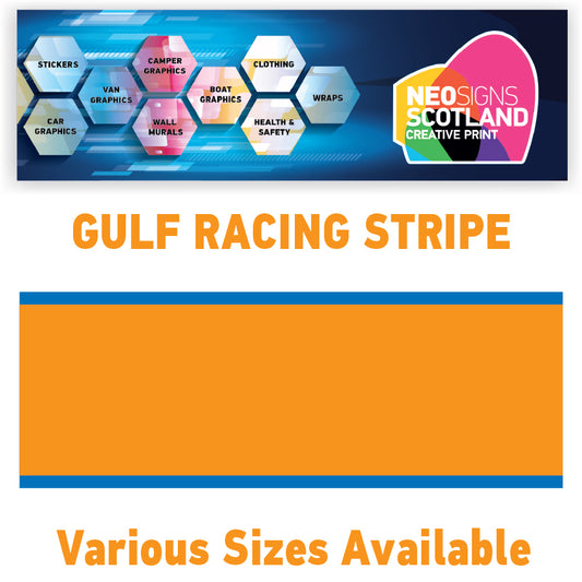 GU2.1x1B Gulf Racing side stripes 2.1m (1x2100mm) Long laminated for Porsche Various Sizes Available
