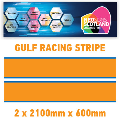 GU2.1x2B Gulf Racing side stripes 2.1m (2x2100mm) Long laminated for Porsch Various Sizes Available