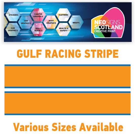 GU2.1x2B Gulf Racing side stripes 2.1m (2x2100mm) Long laminated for Porsch Various Sizes Available