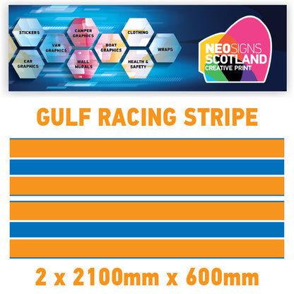 GU2.1x2A Gulf Racing side stripes 2.1m (2x2100mm) Long laminated for Porsch Various Sizes Available