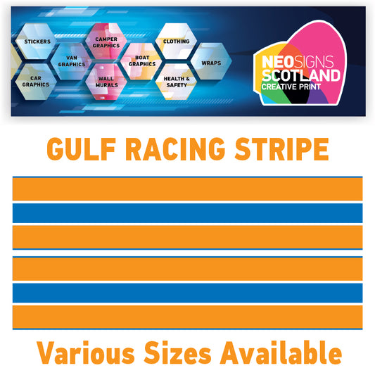 GU2.1x2A Gulf Racing side stripes 2.1m (2x2100mm) Long laminated for Porsch Various Sizes Available