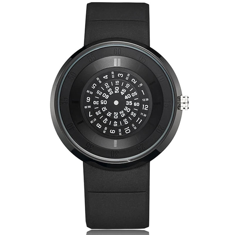 Unique Turntable Black Quartz Wristwatch Men Creative Time Code Watch Waterproof Design Light Sort Cool 3D Scale Fashion Watches