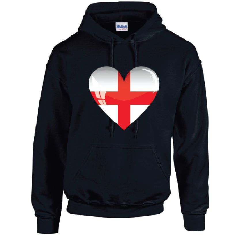 HD08 England Heart Unisex Cotton Hoodie Various Sizes & Colours Available