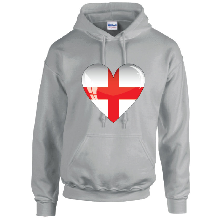 HD08 England Heart Unisex Cotton Hoodie Various Sizes & Colours Available