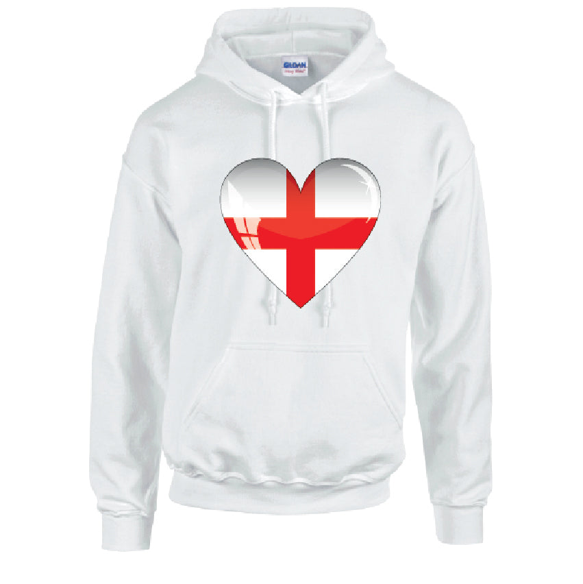 HD08 England Heart Unisex Cotton Hoodie Various Sizes & Colours Available