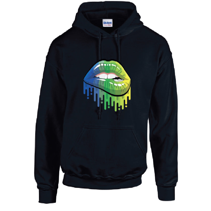 HD14 Blue and Green Lips Unisex Cotton Hoodie Various Sizes & Colours Available