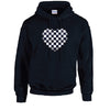 Black Chequered Heart Unisex Cotton Hoodie 5 sizes 3 Colours Available Latex printed HD23