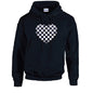 Black Chequered Heart Unisex Cotton Hoodie 5 sizes 3 Colours Available Latex printed HD23