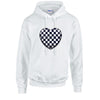 Black Chequered Heart Unisex Cotton Hoodie 5 sizes 3 Colours Available Latex printed HD23