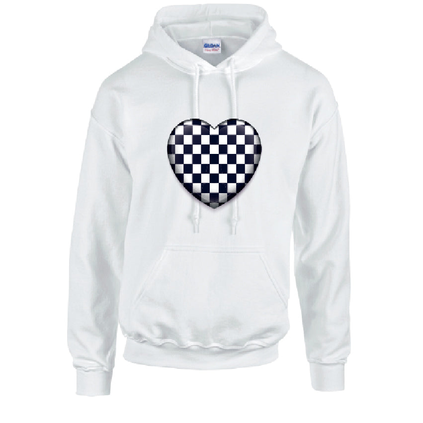 Black Chequered Heart Unisex Cotton Hoodie 5 sizes 3 Colours Available Latex printed HD23